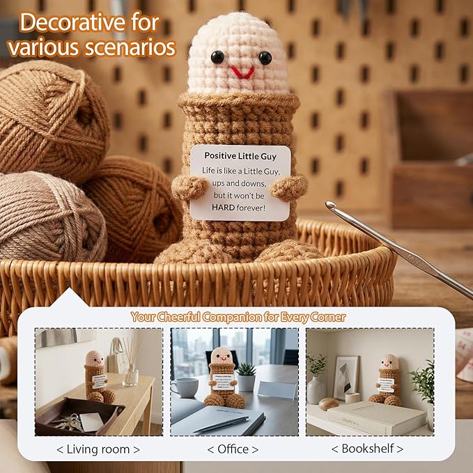 Funny Positive Crochet Gifts Emotional Support Stuffed Doll for Friends Men Women,White Elephant