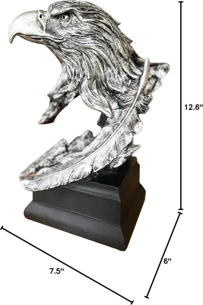 H&W Silvery Bald Eagle Figurines - The USA's National Emblem - Resin Statue Decoration for Home/Study/Living Room, Great Collectible Figurines, Best Gift for The Man, Silvery (HH17-D9)