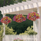Artificial Faux Hanging Plants Flowers Basket for Outdoors Spring Summer Decoration,Hanging Planters with Fake Silk Flowers UV Resistant Realistic for Outside Porch Patio Balcony Garden （6 Multicolor）