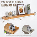 Marsmiles 36 inch Floating Shelves for Wall Solid Elm Wood Shelves|Rustic Wall Mounted Shelves with Heavy-Duty Invisible Bracket for Bathroom Living Room Kitchen|Rounded Edge Design|Natural, 2 Pack