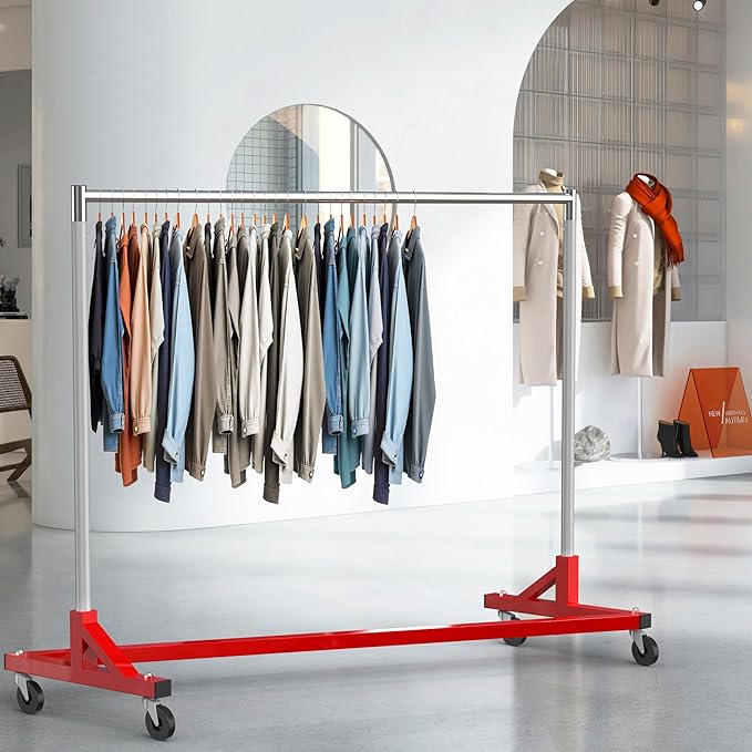 Simple Houseware Industrial Grade Z-Base Garment Rack, 500lb Load with 63 Inches Extra Long Bar, Red