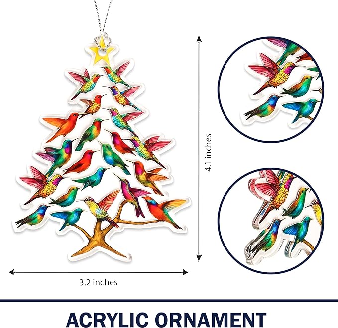 Hummingbird Tree Christmas Ornaments 2026, Upgrade Winter Colorful Stack Hummingbirds Home Decor Ornament, Unique Stacked Hummingbirds Christmas Decorations, Hummingbird Gifts for Women