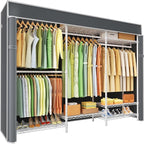 Ulif E13C Heavy Duty Closet Organizer System，Freestanding Clothing Racks for Hanging Clothes，Adjustable Garment Rack 63" W x 16" D x 77" H Hold 960 lbs，White Clothing Rack with Grey Dustproof Cover