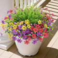 Artificial Flowers with Fake Fern Plants for Outdoors, 12 Bundles Realistic Faux Flower Silk Daisy with Eucalyptus Stem UV Resistant for Outside Patio Planter Porch Yard Window Spring Decoration