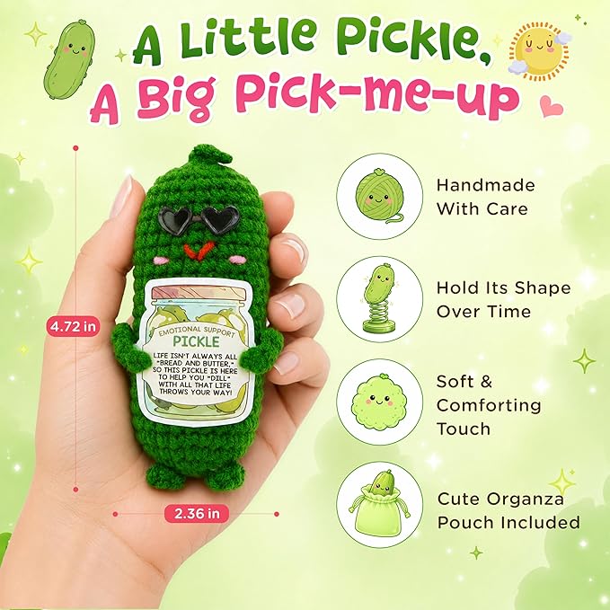 OASSIE Inspirational Gifts for Women Men - Emotional Positive Pickle Crochet - Funny Birthday Relaxation Gifts for Women Daughter Sister Friend Coworkers Teachers Nurses