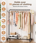 Homde Heavy Duty Clothes Rack: 120lb Standing Garment Storage for Indoor - Rolling Hanging Rod for Bedroom Laundry Room - Coat Dress Organizer on Wheels with luggage shelf (Black, 46.5")