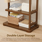 Coat Rack Solid Wood Clothes Rack with 2 Shelves & 4 Hooks for Hanging Clothes Garment Wallets Hats, Clothing Rack Heavy Duty Coat Rack Freestanding with Storage Hall Tree for Hallway Bedroom