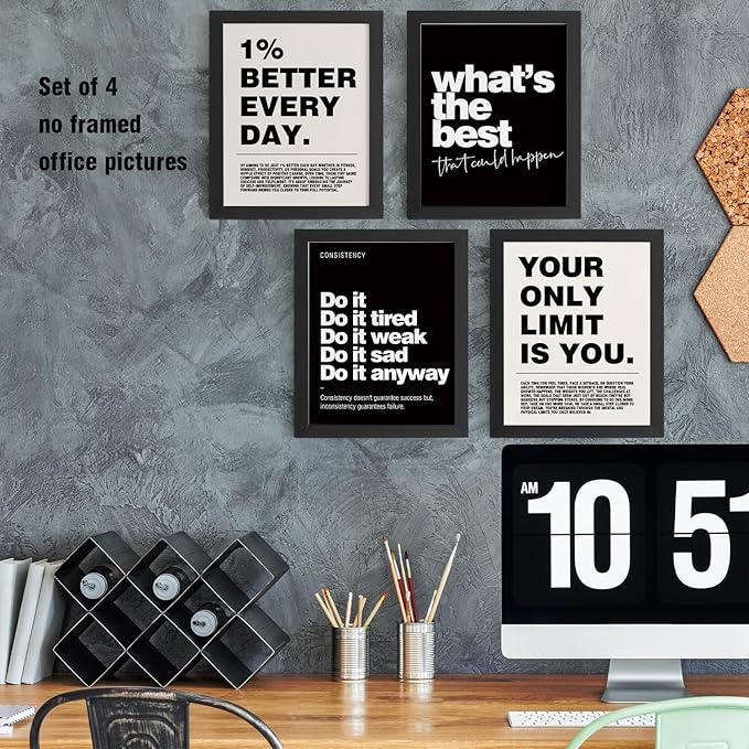 DSHFG Motivational Inspirational Office Wall Art Decor Prints Set of 4, Motivational Wall Decor Trendy Retro Posters for Office Home Decor, 12x16 Unframed