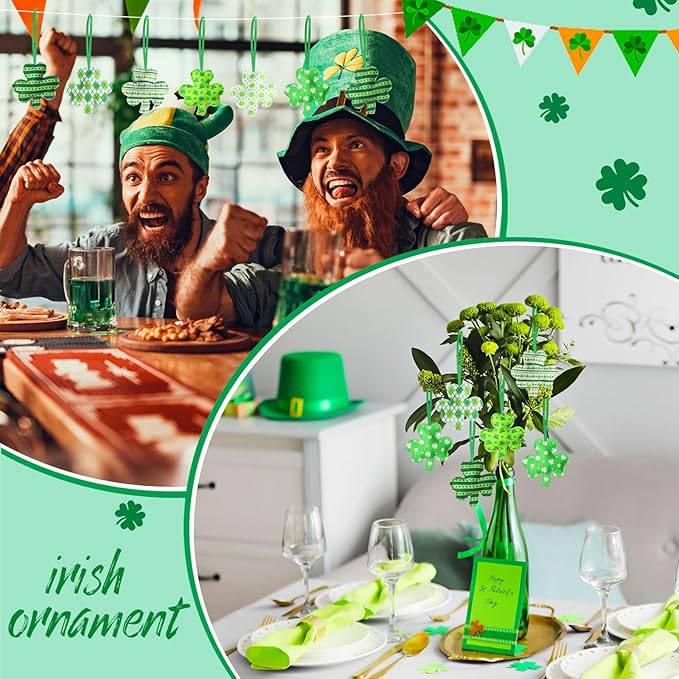 Jutom 54 Pcs Felt Valentine's Day Heart Hanging Ornaments St. Patrick's Day Shamrock Easter Egg Ornaments Heart Shaped Clover Baubles Shamrock Egg Felt Decoration for Holiday Favor (Cute)