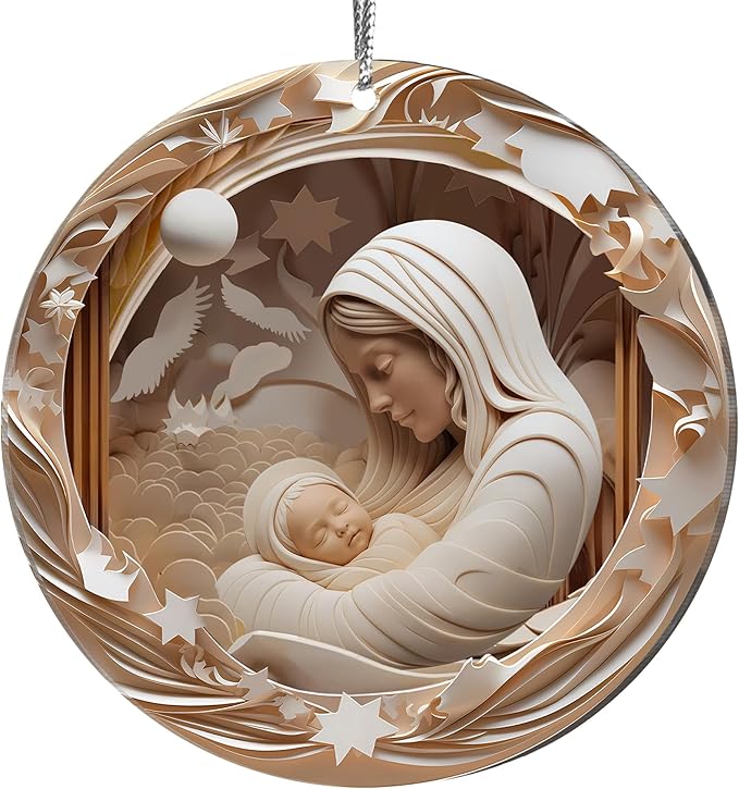 2025 Christmas Ornaments, Christmas Tree Ornaments Acrylic, Faux Stained Glass Effect White Elephant Gifts Exchange, Unique Suncatcher Xmas Stocking Stuffers for Women, Men (Holy Nativity)