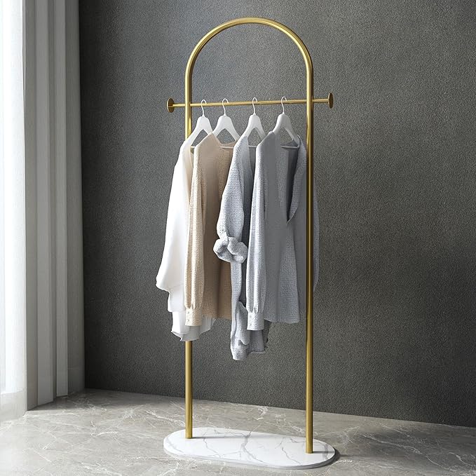 Freestanding Clothing Rack with Marble Base,Modern Gold Arch Garment Rack for Small Spaces,Sturdy Metal Coat Rack,Clothes Racks for Hanging Clothes in Bedroom,Closet,Entryway,Boutique Display