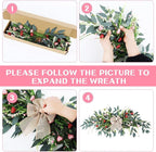 22'' Valentines Wreaths for Front Door Valentines Teardrop Swag Pink and Red Hearts for Valentine's Day Anniversary Wedding Decor Eucalyptus Wreath