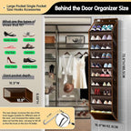 10 Tier Over The Door Organizer - Heavy Duty Hanging Storage Rack with Sturdy Oxford Fabric, Holds 20+ Pairs of Footwear, Boots & Sneakers, Saves 50% Closet Space (Dark Curry)