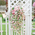 Waipfaru Artificial Petunias Flowers for Outdoors, 2 Pcs UV Resistant Fake Hanging Plants Spring Outside Decor, Faux Silk Flowers Long Trailing Vines for Outdoor Planters Porch Garden (Pink White)