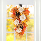 Glitzhome 2 Pcs Fall Teardrop Swags for Front Door, 28''H Autumn Swag with Lotus, Lotus Pod and Berry, Fall Swags for Front Door, Thanksgiving Harvest Festivals Decor