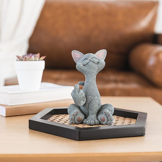 Catitude Whimsical Cat Raising Middle Finger Figurine - Hilarious Get Ready for Laughs - Stress Relief - Gifts for Cat Lovers,