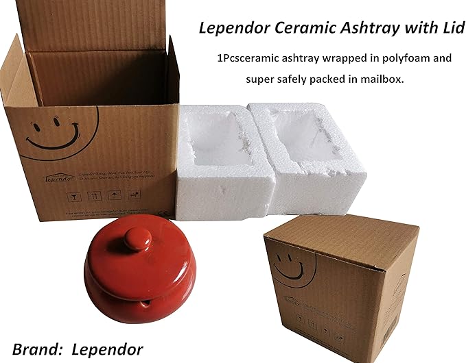 Lependor Ceramic Ashtray with Lids, Windproof, Cigarette Ashtray for Indoor or Outdoor Use，Ash Holder for Smokers,Desktop Smoking Ash Tray for Home Office Decoration- Red