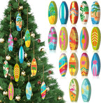 Geelin 36 Pcs Summer Wood Hanging Ornaments for Tree Mini Tree Decorations Hawaiian Beach Wooden Pendant Decorations with String for Luau Party Supplies(Surfboard)