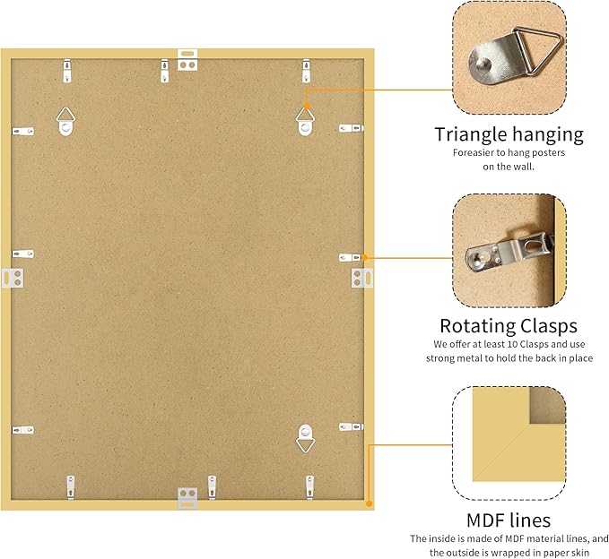 24x30 Picture Frame 3 Pack - Gold Poster Frame Display Pictures 18x24 with Mat or 24 x 30 Without Mat for Wall Hanging Horizontal and Vertical