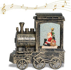 Wondise Lighted Christmas Snow Globes Musical Lantern with Timer, Battery Operated and USB Powered Spinning Water and Swirling Glitter Train Shape Holiday Decoration