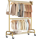 MISSLO Heavy Duty Clothes Rack for Hanging Clothes Rolling Clothing Rack Heavy Duty on Wheels for Coat, Garment, Gold(Double Rod)