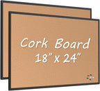 2-Pack Cork Board Bulletin Board 24 x 18, Black Aluminium Framed Corkboard, Office Board for Wall Cork, Large Wall Mounted Notice Pin Board with 32 Push Pins for School, Home & Office
