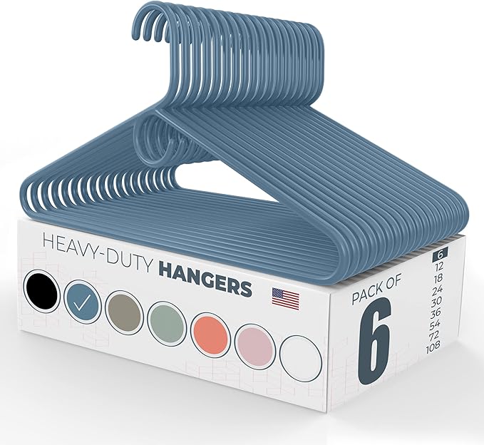Neaties Heavy Duty Clothes Hangers 6 Pack – Made in The USA – 8lb Capacity Plastic Hangers for Adult Clothing – Durable for Pants, Coats, Jackets, or Jeans – Blue