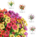 Artificial Faux Flowers Plants for Outdoors Outside Spring Summer Decoration,12 Bundles Silk Daisy Realistic Fake Flowers Plants Greenery UV Resistant for Planters Porch Patio Front Yard(4 Multicolor)