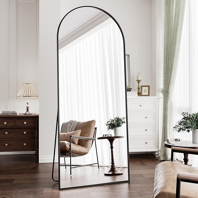 Prywot Arched Floor Mirror, 58 "x 18" Full Length Mirror Wall Mirrors Hanging or Leaning Arched-Top Full Body Mirrors with Stand for Bedroom, Dressing Room, Black
