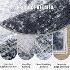 Washable Area Rug 3x5 Entryway Rug: Washable Modern Abstract Soft Thin Rug Indoor Floor No Slip Stain Resistant Carpet for Bedroom Dining Room Farmhouse Nursery Home Office - Black
