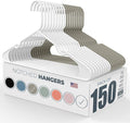 Neaties Plastic Hangers 100+ Pack (150 Count) – Made in The USA – 6lb Capacity Standard Clothes Hangers with Notches and Reinforced Edges for Dresses, Shirts, Pants, and Jackets – White & Gray