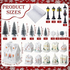 Shappy 48 Pcs Christmas Village Houses Town Buildings Accessories 10 Light up Christmas Village House 12 Mini Trees 12 LED Lights 2 Snow Blanket Box for DIY(Fresh Style)