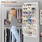 MISSLO 24 Pairs Over the Door Shoe Organizer Breathable Mesh Hanging Shoe Rack for Closet Storage with Wide Deep Pockets 8 Tier Shoes Holder Fit All the Family's Sneakers, Boots, Heels (White, 57.5")