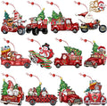JOPHMO Wooden Christmas Truck Ornaments Red Truck Wooden Hanging Ornaments Wooden Car Crafts with Bead Farmhouse Hanging Decor for Xmas Tree Decoration Holiday Parties Craft Supplies 24 Pieces