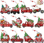 JOPHMO Wooden Christmas Truck Ornaments Red Truck Wooden Hanging Ornaments Wooden Car Crafts with Bead Farmhouse Hanging Decor for Xmas Tree Decoration Holiday Parties Craft Supplies 24 Pieces