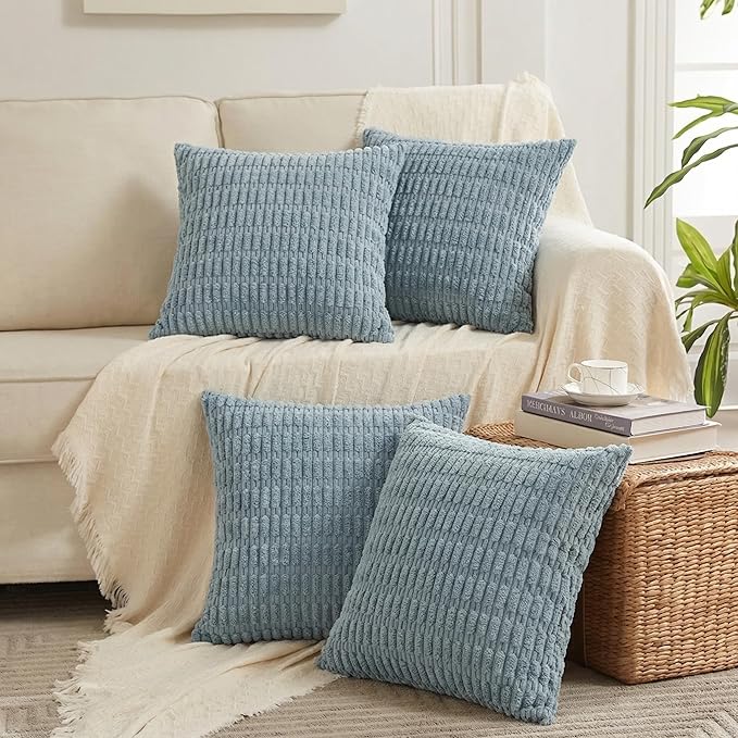 Fancy Homi 4 Packs Decorative Throw Pillow Covers for Living Room Couch Bed, Modern Farmhouse Boho Home Décor Accent Cushion Case, 12" x 12", Light Blue