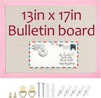 Linen Bulletin Board,13"x17" Pink Wood Frame Bulletin Boards,Beige Linen,Small Pin Board for Home Kitchen Office Decorative(PK-3343)