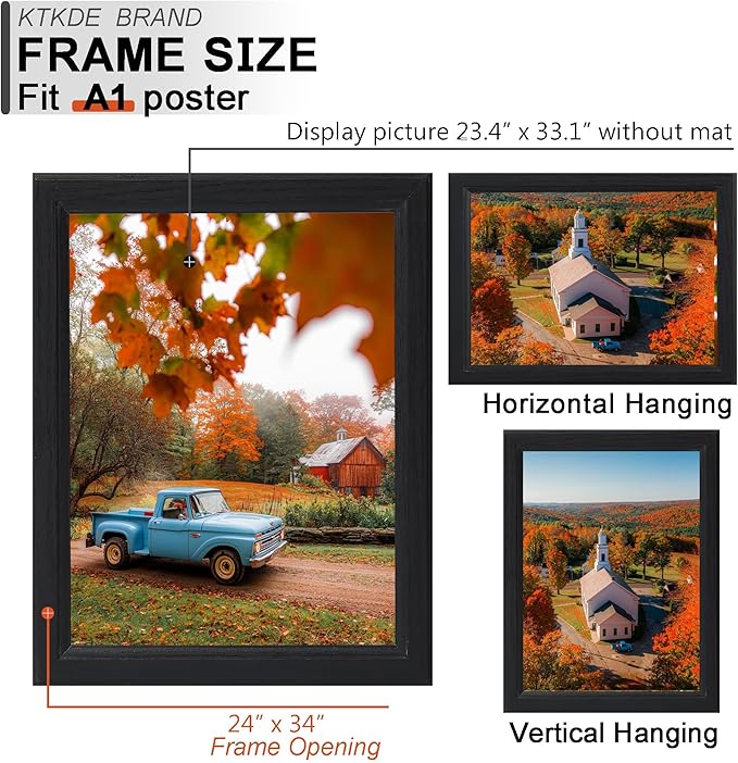 KTKDE A1 Picture Frame Set of 3,23.4 x 33.1in Poster Frame Wooden Black-Horizontal or Vertical Wall Hanging for Home, Exhibition, Caffe Large Frame for Photos, Posters - Art Prints best gift
