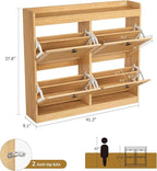 GarveeHome Shoe Cabinet Rattan with 4 Flip Drawers, Wooden Freestanding Shoe Organizer with Adjustable Shelves, Shoe Storage for Entryway, Closet, Hallway