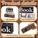 Moucuny 4 Pcs Farmhouse Table Decor Rustic Wooden "book and Coffee" Stacked Block Sign - Vintage Farmhouse Tiered Tray Decor with Coffee Cup & Bean Design, Perfect for Home Office Bookshelf Display