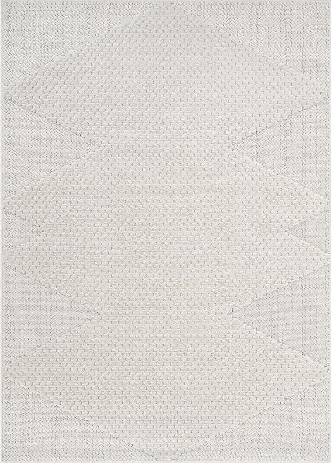 Modern Micro Loop Indoor Area Rugs for Living Room Bedroom Kitchen Geometric Triangle White 6x9 Luxury Durable Low and High Pile Non-Shedding Stain Resistant Soft Area Carpet 6 x 9