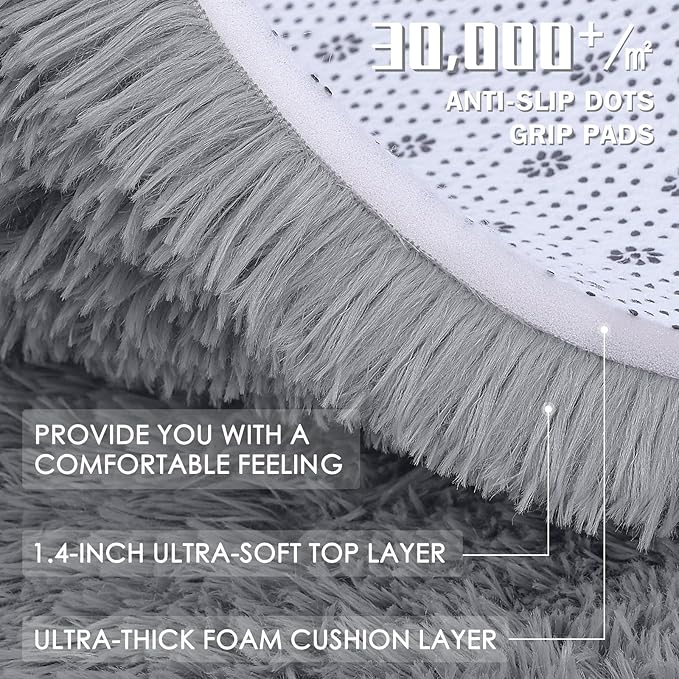 OLANLY 8x12 Machine Washable Large Area Rugs for Living Room, Bedroom, Soft Fluffy Shaggy Bedside Rug, Indoor Floor Carpet for Kids Girls and Boys, Dorms, Nursery, Home Decor Aesthetic, Light Grey
