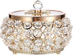 Hipiwe Crystal Jewelry Trinket Box with Glass Lid Large Gold Mirrored Treasure Box Decorative Jewelry Box Ring Earrings Necklace Storage Keepsake Box Gift for Women