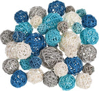 Patelai 36 Pcs Wicker Rattan Balls Decorative Balls for Vase Centerpiece Bowls Orbs Filler for Home Decor,4 Sizes (Dark Blue, Sky Blue, Gray, White,2.4'',2'',1.6'',1.2'')