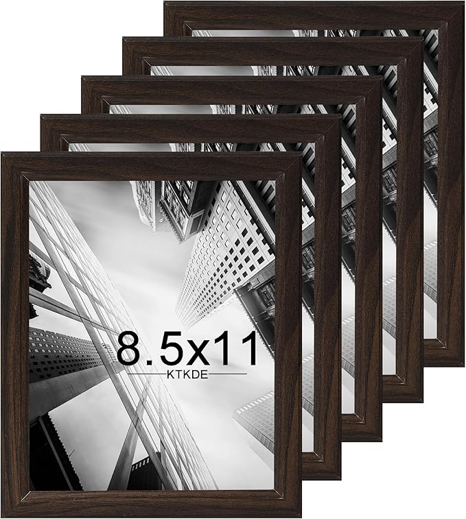 KTKDE 8.5x11 Picture Frame Set of 5,Certificate Frame Walnut with Clear Plexiglass, 8.5 by 11 Picture Diploma Document Degree Frames for Wall and Tabletop,best gift