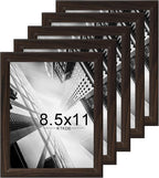 KTKDE 8.5x11 Picture Frame Set of 5,Certificate Frame Walnut with Clear Plexiglass, 8.5 by 11 Picture Diploma Document Degree Frames for Wall and Tabletop,best gift