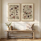 Large Framed Vintage Botanical Wall Art Set of 2, Neutral Antique Floral Canvas Painting Prints Artwork for Walls, Retro Rustic Farmhouse Flowers Pictures for Living Room Bedroom Wall Decor, 24x36 In