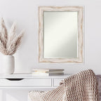 Amanti Art White Wall Mirror 29x23 Alexandria White Wash Rectangle Bathroom Mirror for Wall Decor Living Room, Medium Cottage Wood Frame, Hangs Horizonally and Vertically, Bathroom Decor, Beveled Edge