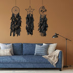 Jetec 3 Pcs Dream Catcher Moon Sun Star Design Handmade Traditional Design Craft Ornament Wall Art Hanging Home Decoration Bedroom Wedding(Black)