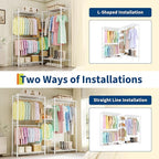 Heavy Duty Garment Rack L Shaped Clothes Rack for Corner,Load 1631LBS,Freestanding Portable Wardrobe Closet Clothing Rack with 7 Adjustable Shelves, 4 Hanging Rods,70.5"H x 85.4"L x 17.4"W